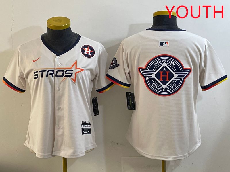 Youth Houston Astros Blank Cream Three generations Joint Name 2025 Nike MLB Jersey style 41028->youth mlb jersey->Youth Jersey